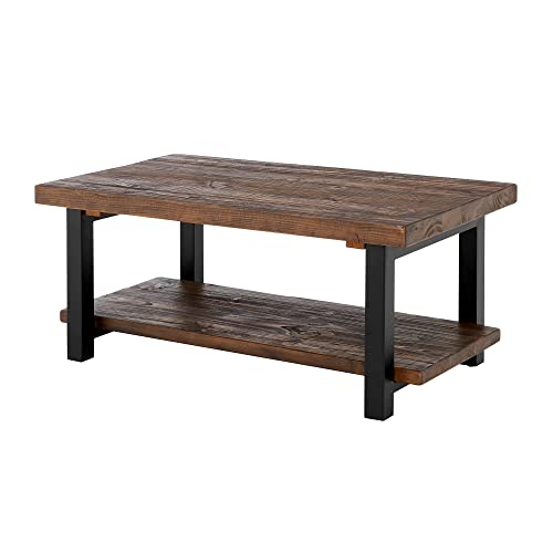 Alaterre Furniture Pomona Rustic Industrial Modern Vintage Metal and Solid Wood Coffee Table, Easy Assembly, 42 in x 24 in x 18 in ,Brown Alaterre Furniture