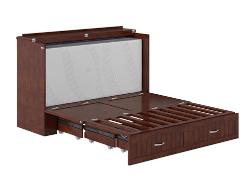 AFI, Southampton Murphy Bed Chest Queen with 6" Mattress, Storage Drawer & Built-in USB Charger, Walnut