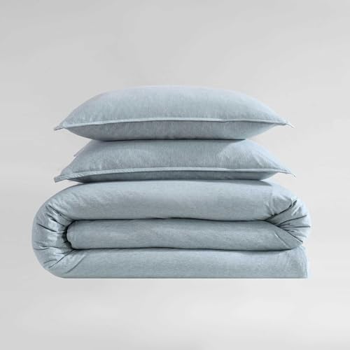Calvin Klein - Twin Duvet Cover Set, Modern Cotton Melange Jersey Bedding with Matching Sham, Snap Closure, Dorm Essentials (Light Blue) Calvin Klein