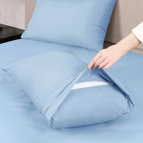 Mejoroom Queen Sheet Set - Hotel Luxury 1800 Sheets & Pillowcase Sets - Extra Soft Bed Sheets - Deep Pocket Fitted Sheet, Breathable, Wrinkle & Fade Resistant - 4 Piece (Queen,Light Blue) Mejoroom