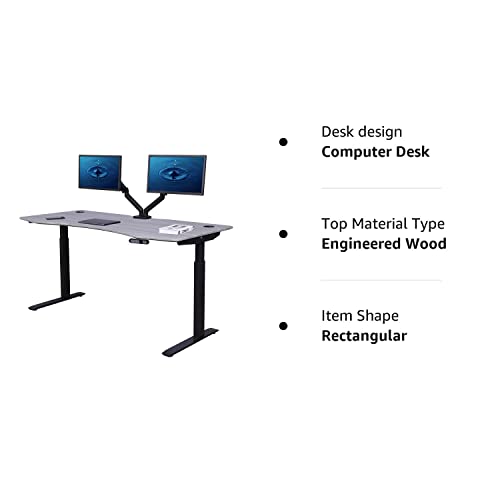 ApexDesk Elite Pro Series 71" x 33" Electric Height Adjustable Stand up Desk, Sit Stand Home Office Desk, Computer Desk - Curved Grey Top/Black Frame ApexDesk