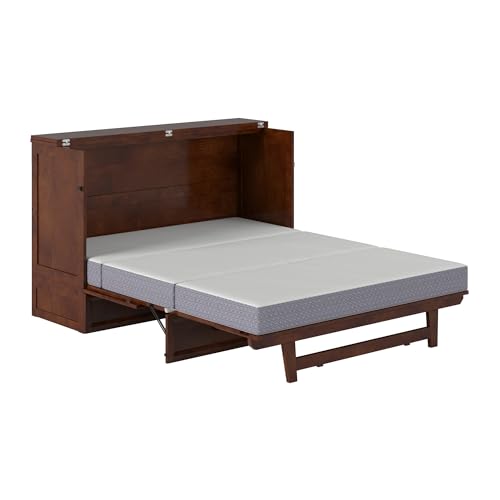 AFI, Tucson Queen Wood Murphy Bed Chest with 6" Mattress, Storage Drawer & Built-in USB Charger, Walnut AFI