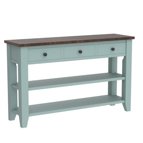 48'' Solid Wood Console Table, Modern Entryway Sofa Side Table with 3 Storage Drawers and 2 Shelves. Easy to Assemble (Green) Quarte