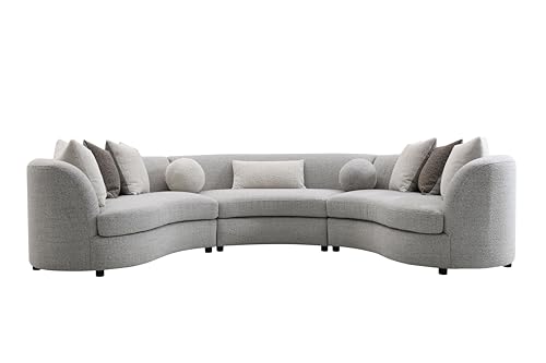 Acme Ivria Curved Sectional Sofa with 9 Pillows in Gray Acme