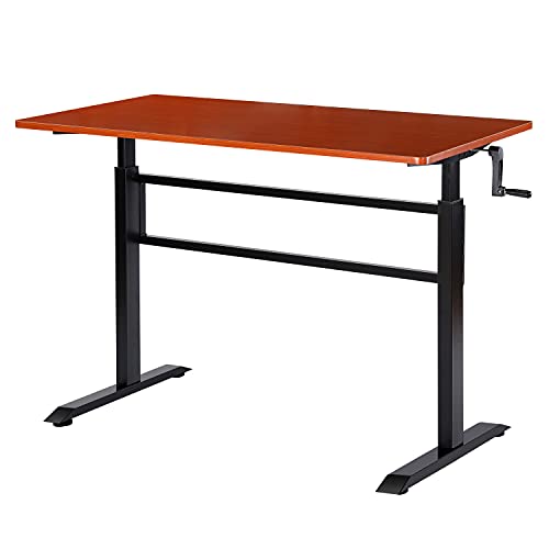 UNICOO Manual Standing Desk Adjustable Height Heavy Duty Game Desk, Crank Adjustable Desk, Adjustable Computer Desk, Manual Stand Up Desk with Headphone Hook,48 x 24 Inches (SYK01-Teak) UNICOO
