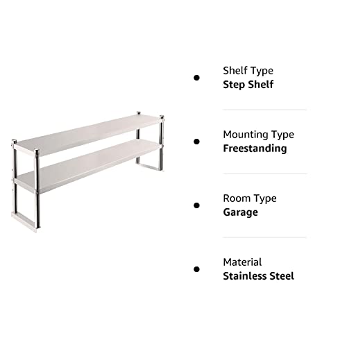 VEVOR Double Overshelf, Double Tier Stainless Steel Overshelf, 60 in. Length x 12 in. Width Double Deck Overshelf, Height Adjustable Overshelf for VEVOR