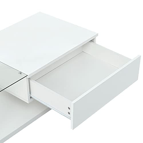 Merax Coffee Table, 2-Tier Rectangular Coffee Table with Tempered Glass, Modern Cocktail Table with High-Gloss UV Surface, Minimalist Design Center Table for Living Room, White Merax