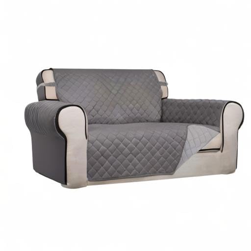PureFit Reversible Quilted Sofa Cover, Water Resistant Medium Slipcover Furniture Protector, Washable Couch Cover with Non Slip Foam and Elastic Straps for Kids, Dogs, Pets (Loveseat, Gray/Light Gray) PureFit