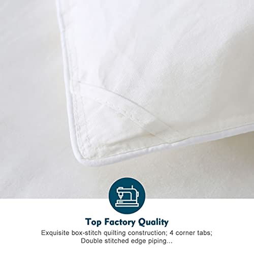 Oaken-Cat Feathers Down Comforter Twin - 100% Organic Cotton Quilted Medium Warm All Seasons Duvet Insert or Stand-Alone Comforter (68x90, Ivory White) Oaken-Cat