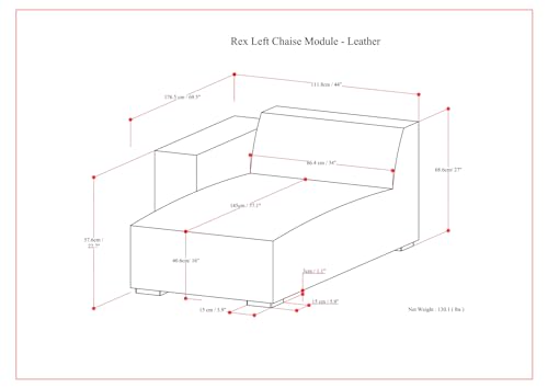 SIMPLIHOME Rex Left Chaise Sofa Module in Full-Grain Genuine Leather, Caramel Brown, 44-inches W x 69.5-inches D, Handcrafted Modern-Style Left-Arm Chaise Lounge Chair for Living Room SIMPLIHOME