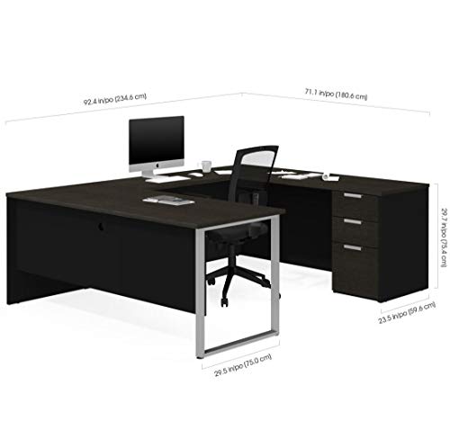 Bestar Pro-Concept Plus 72W U-Shaped Executive Desk with Pedestal in deep Grey & Black Bestar