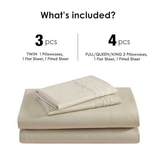 ClevaHome Sheet Set Queen Size, 4-Piece Bedding, Lightweight & Super Soft Easy Care Microfiber– Shrinkage & Fade Resistant Bedding Set with 14'' Deep Pockets (Sandy Beige) Cleva
