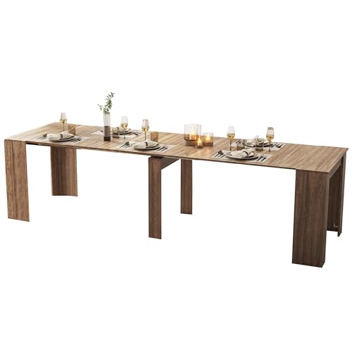 BAYYELL 20" to 118.5" Extendable Console to Dining Table, Transformer Dining Table for 2-12 People, Space-Saving Modern Large Table, Expanding Dining Room Table, Gray BAYYELL