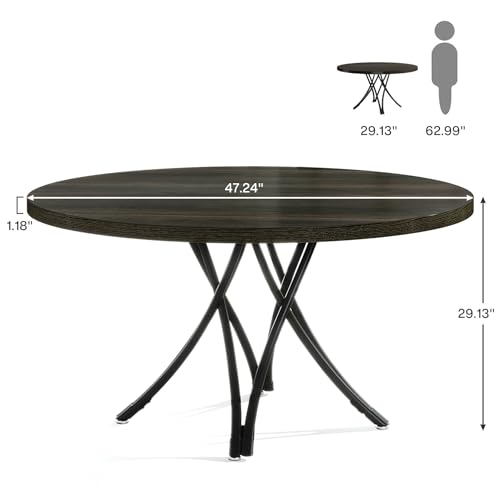 Tribesigns 47" Round Conference Table for 4-6, Modern Office Meeting Table with Metal Cross Legs for Office, Conference Room, Small Spaces (Black) Tribesigns