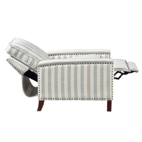 Push Back Recliner Chair Stripe Pattern Fabric Upholstery Nailhead Trim Solid Wood Classic Traditional Living Room Furniture 1pc WoodArtSupply