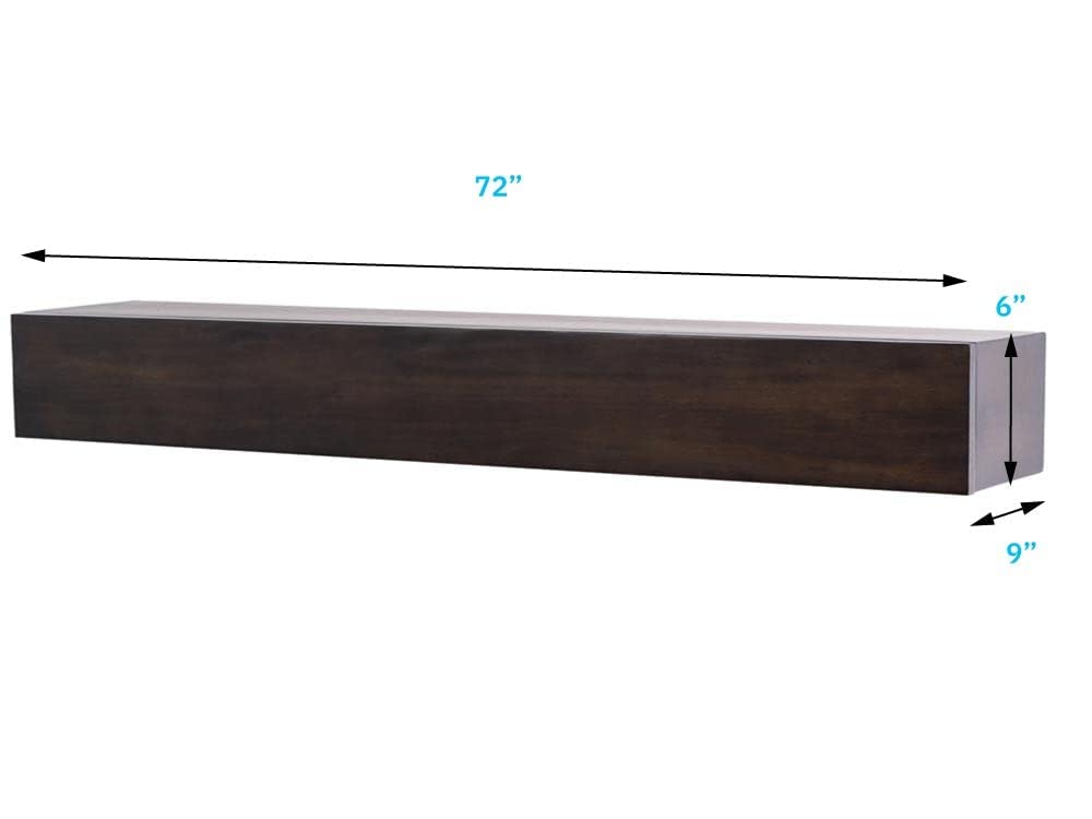 MANTELSDIRECT Houston Floating Wood Mantel Shelf with Hidden Storage Compartment - Coffee Bean 72 Inch | Beautiful Wooden Rustic Shelf for TV Remotes, Controllers, and Décor MANTELSDIRECT