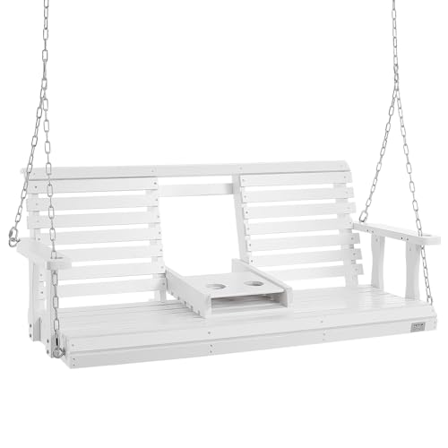 VEVOR Wooden Porch Swing 5 ft, Patio Bench Swing for Courtyard & Garden, Upgraded 880 lbs Strong Load Capacity, Heavy Duty Swing Chair Bench with Hanging Chains for Outdoors, White VEVOR