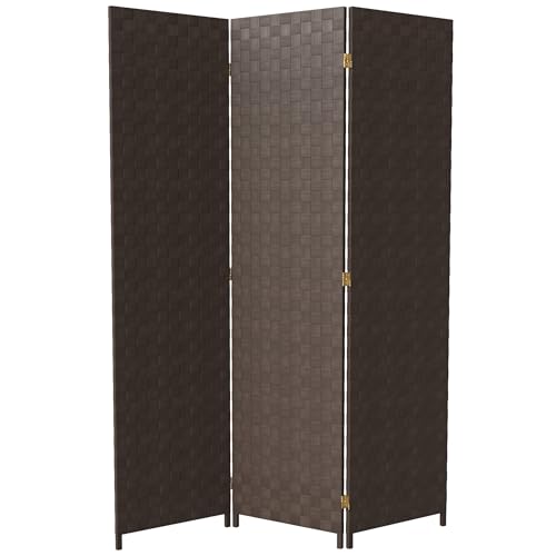 Red Lantern 6 ft. Tall Woven Fiber Outdoor All Weather Room Divider - 3 Panel - Dark Brown Red Lantern