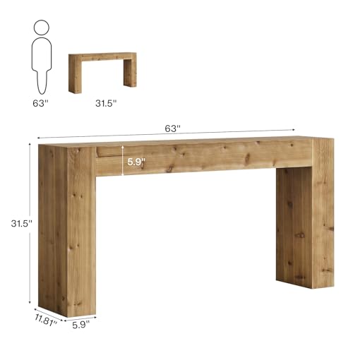 Tribesigns 63-Inch Solid Wood Console Sofa Table, Farmhouse Long Entryway Table Behind Couch for Living Room, Entrance, Hallway, Foyer, Easy Assembly (Light Brown) Tribesigns