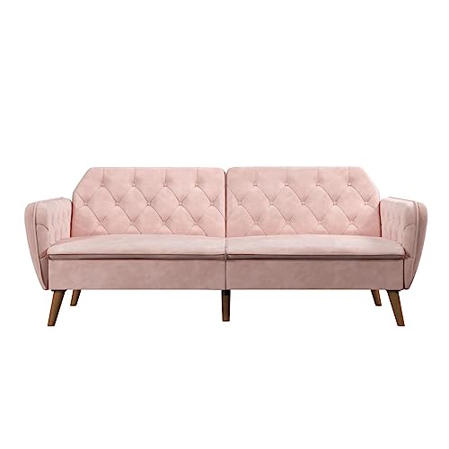 Novogratz Tallulah Memory Foam Futon, Convertible Couch, Pink Velvet Novogratz