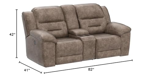 Signature Design by Ashley Stoneland Faux Leather Power Double Reclining Loveseat with Center Console, Light Brown Signature Design by Ashley