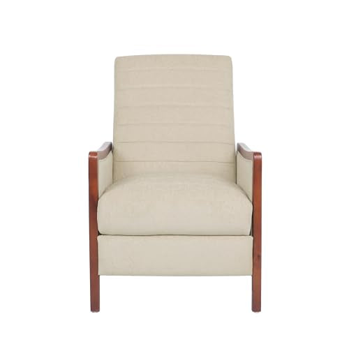 Mid Century Modern Fabric Channel Stitch Wood Pushback Recliner