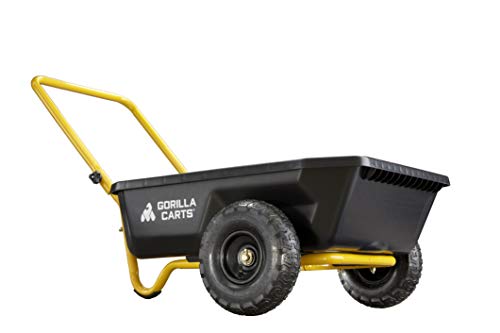 Gorilla Carts GCR-4 Poly Dump Cart, 2-Wheel Garden Wagon with Foldable Handle, 4 cu ft, 300 lb. Capacity, Black/Yellow Gorilla Carts