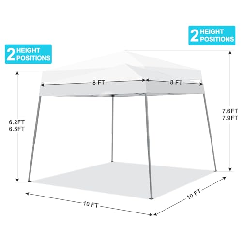 Oneofics Canopy Tent, 10X10 FT Pop Up Canopy Outdoor Instant Tent Slant Legs with Carrying Bag, Portable Gazebo Shelter for Patio Deck Garden and Beach - 8X8 FT Canopy Cover (White) Oneofics