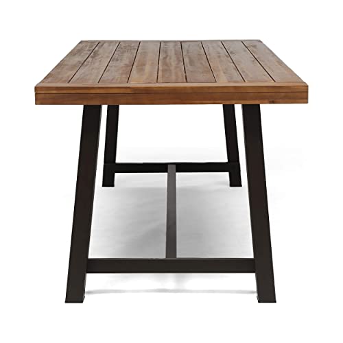 Great Deal Furniture Beau Outdoor Eight Seater Wooden Dining Table, Teak and Rustic Metal Finish Great Deal Furniture