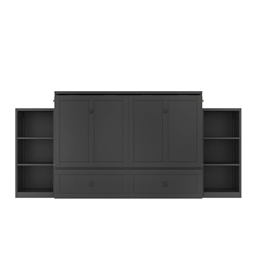 KEIKI Full Size Murphy Bed Chest, Folding Cabinet Wall Bed Frame with Storage Drawers & Shelves, Space Saving Hideaway Cabinets Beds Frames for Apartment Bedroom Guest Room, Wood Slat Support, Gray KEIKI