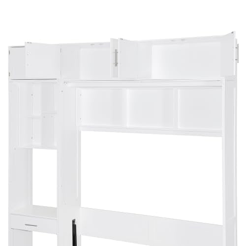Harper & Bright Designs Queen Size Murphy Bed with Desk, Storage Cabinet & Shelves, Foldable Wooden Wall Bed, Space-Saving, White Harper & Bright Designs
