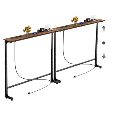 Keelian 78 inch Narrow Console Table with Outlet,Adjustable Height(25"-37") Behind Sofa Table,Couch Behind Table Skinny,Couch Shelf with Charging Station,Long Entryway Table for Living Room,Brown