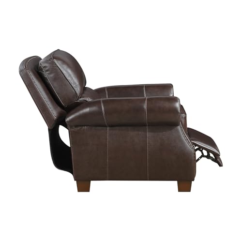 Lexicon Push Back Reclining Chair, Top Grain Leather Match Push Back Recliner Chair with Nailhead Trim, Rolled Arms, Solid Wood Legs, for Living Room/Apartment/Office, Easy Assembly, Brown