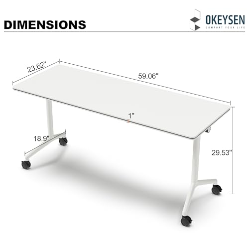 Okeysen Conference Room Table 1 Pack, Modern Folding Training Tables with Flip Top, Mobile Table with Four Locking Wheels, Executive Desk for Meeting Room, Office, Classroom 59.06”x23.62”x29.53” Okeysen