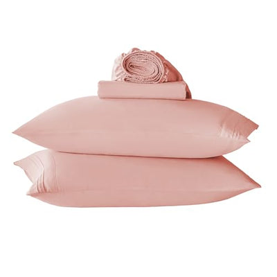 Twin XL Sheet Sets Pink Cooling Single Hypoallergenic Bed Sheets Microfiber Dorm Bedding Wrinkle Free Extra Deep Pocket Sheets & Pillowcases Soft Elegant Comfort Oeko-Tex Summer Bedsheets