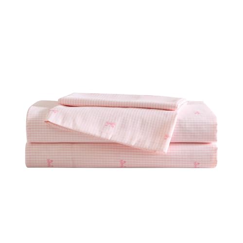Laura Ashley Kids - Queen Sheet Set, Soft & Wrinkle-Resistant Toddler Bedding Set, Deep Pockets, Girl Bed Sheets with Matching Fitted Sheet & Pillowcases (Tiny Bows Pink) Laura Ashley