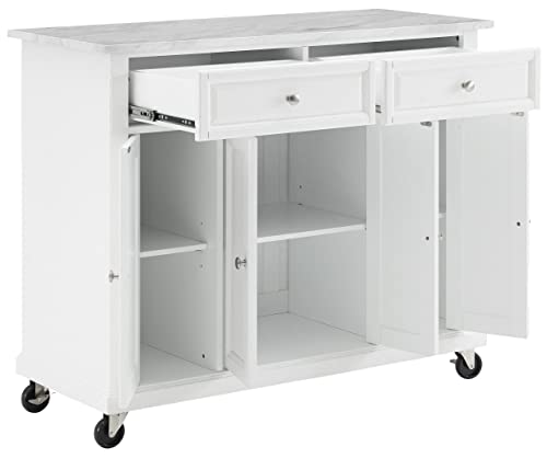 Crosley Furniture Avery Rolling Kitchen Island Storage Cart with Shelves, Microwave Stand, Coffee Bar, Distressed White Crosley Furniture
