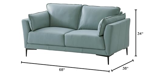 Acme Mesut Leather Upholstered Loveseat in Light Blue and Black Acme