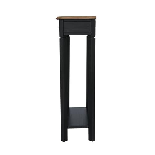 East at Main Marnie Console Table – 23.75” Black Narrow Entryway Piece with Storage Drawer & Shelf – Handcrafted Solid Wood Accent for Small Spaces East at Main