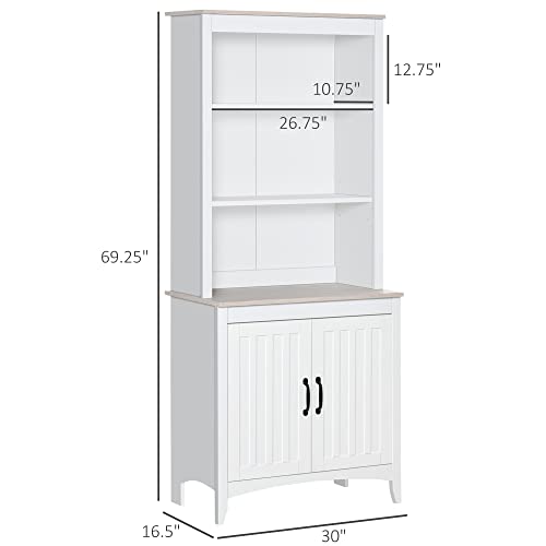 HOMCOM 70" White Kitchen Hutch with Adjustable Shelves and Open Countertop Storage HOMCOM