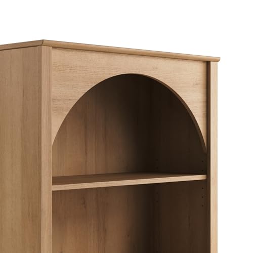 Prepac Ark 78" Tall 5-Tier Arched Bookcase in Natural Oak Veneer, Modern Storage Accent Bookshelf with 3 Adjustable Shelves for Home, Office, Living Room, Bedroom 78”H x 32”W x 13”D Prepac