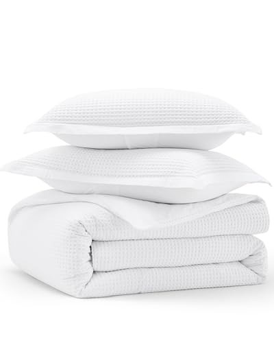 Bedsure Cotton Duvet Cover King - 100% Cotton Waffle Weave Bright White Duvet Cover King Size, GentleSoft™ and Breathable Bedding Set for All Season, 3 Pieces, 104"x90" Bedsure