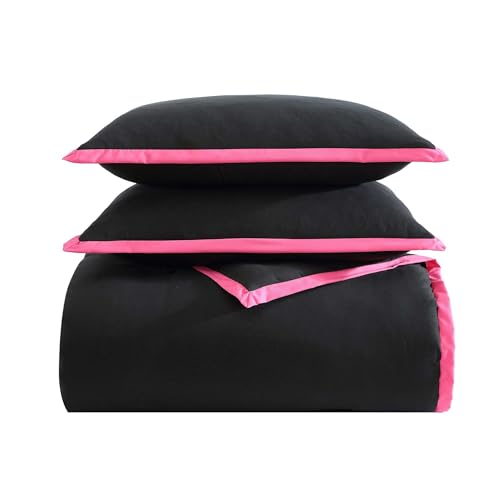 Betsey Johnson - Twin Comforter Set, Bedding Set with Matching Sham & Bonus Soft Throw, Dorm Essentials (Signature Hotel Solid Black) Betsey Johnson