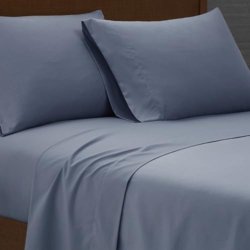 London Fog Garment Washed Solid Sheet Set Blue Microfiber 4-Piece Queen Sheet Set, Solid Themed, Deep Pocket, Adult and Teen, Oeko-TEX Certified LONDON FOG
