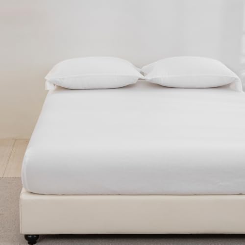 DAUAOTO King Size Linen Blend Sheets Set, 55% Linen 45% Cotton Bedding Sets, Bedlinen Up to 16" Deep, White DAUAOTO