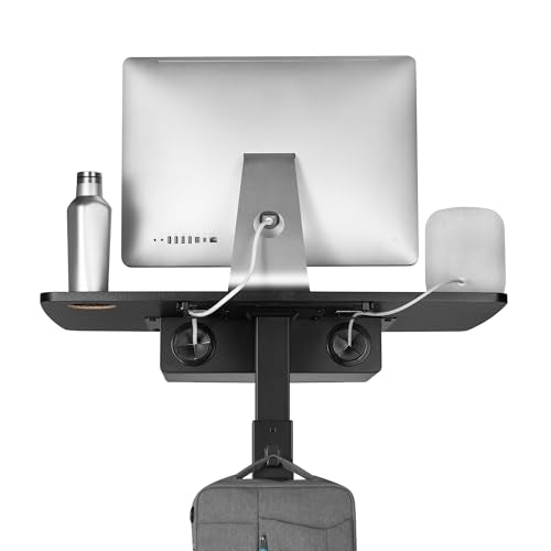 AVLT 44" Height Adjustable Foot Pedal Rolling Desk with Shelf (3 ft 8 inches) - Pneumatic Laptop Standing Desk Cart - Mobile Laptop Cart - Black Computer Projector Cart with Brake Casters AVLT