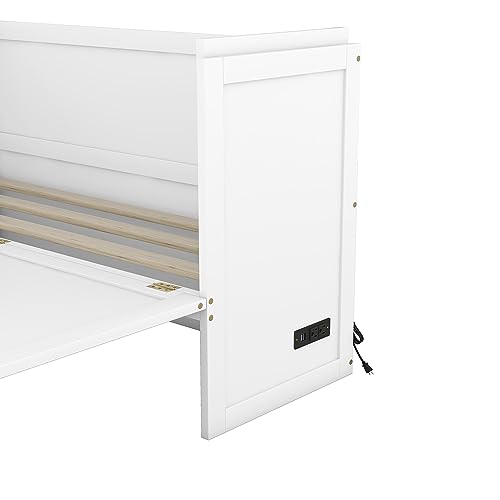 JULYFOX Murphy Bed Chest Queen Size, Hard Wood Platform Bed with Headboard Storage Drawers Underneath No Box Spring Needed 500 lbs Heavy Duty for Small Spaces(Queen,White) JULYFOX