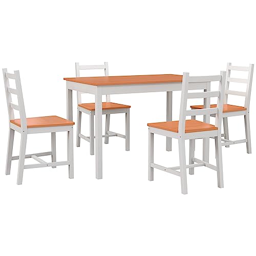 HOMCOM Dining Table Set for 4, 5 Piece Modern Kitchen Table and Chairs, Wood Dining Room Set for Small Spaces, Breakfast Nook, White HOMCOM