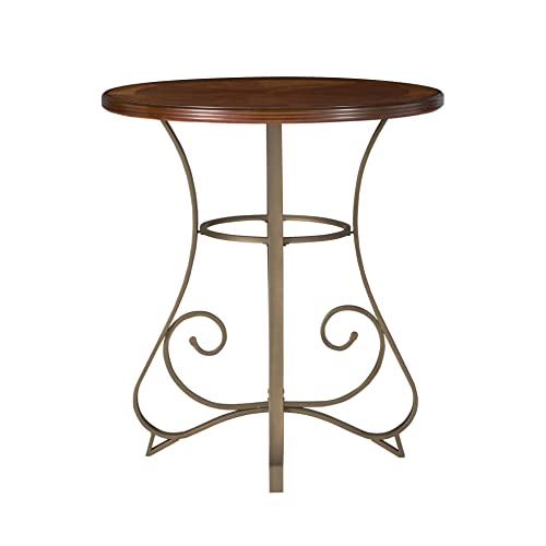 Powell 697-404 Hamilton Pub Table, Brushed Faux Medium Cherry wood Matte Pewter & Bronze metal 36" x 36" x 42" tall Powell