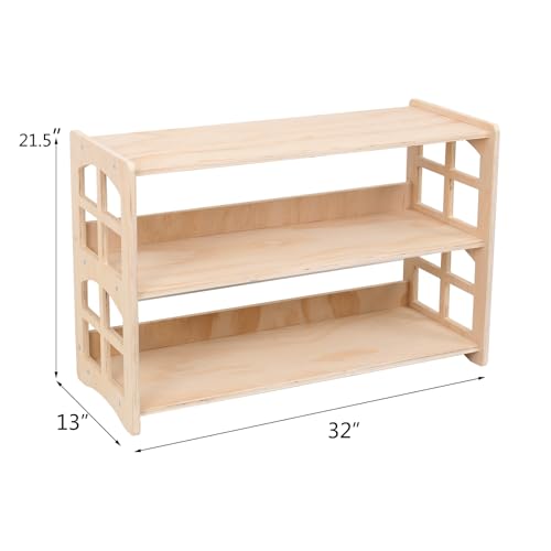 Montessori-Inspired 3-Tier Wooden Bookshelf and Toy Organizer for Kids' Rooms FDHUIJIA